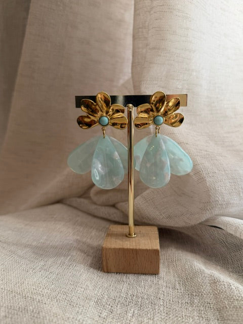 BOUCLES D'OREILLES DORÉE & BLEU NACRÉ