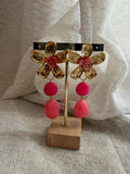 BOUCLES FLEUR DORÉE & PERLES ROSES