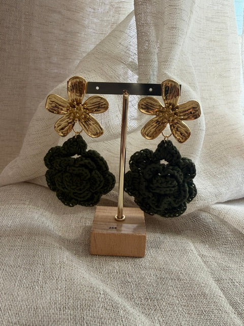 BOUCLES D'OREILLES FLEURS DORÉES & NOIRES