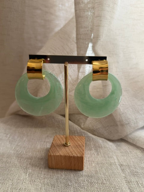 BOUCLES D'OREILLES DORÉES TRANSPARENT VERT D'EAU