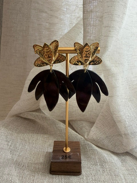 BOUCLES D'OREILLES DORÉES & MARRON NACRÉ