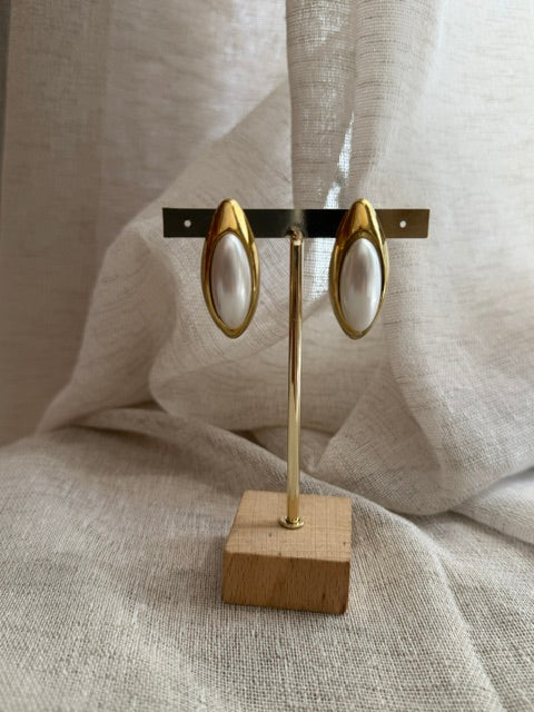 BOUCLES D'OREILLES DORÉE & GOUTTE NACRÉE