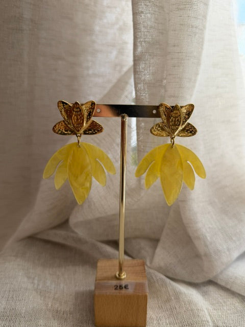BOUCLES D'OREILLES DORÉES & JAUNE NACRÉ