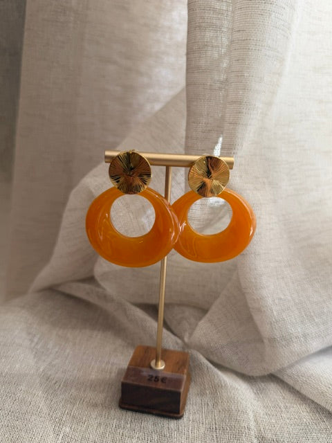 BOUCLES D'OREILLES DORÉES & ORANGE NACRÉ