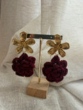 BOUCLES D'OREILLES FLEURS DORÉES & BORDEAUX