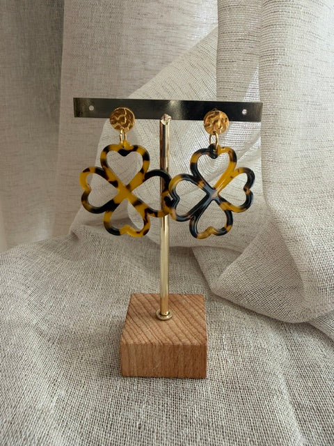 BOUCLES D'OREILLES TRÈFLE MOTIF LÉOPARD