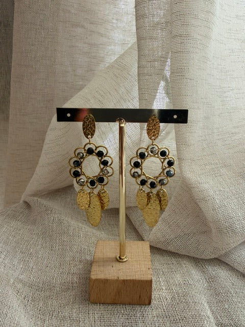 BOUCLES D'OREILLES DORÉES & NOIRES FANTAISIES
