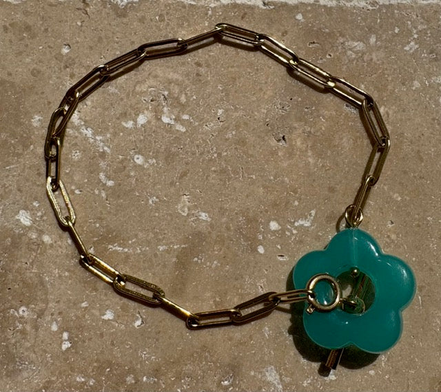 BRACELET DORÉ FLEUR VERT D'EAU