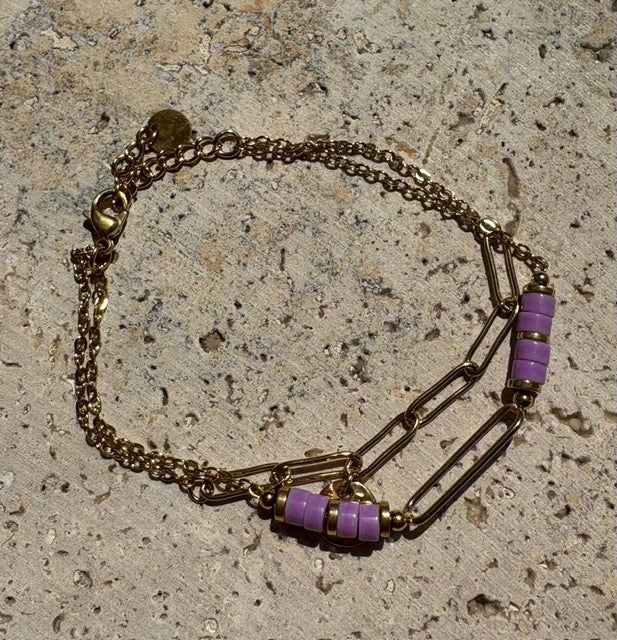 BRACELET DORÉ DOUBLE VIOLET