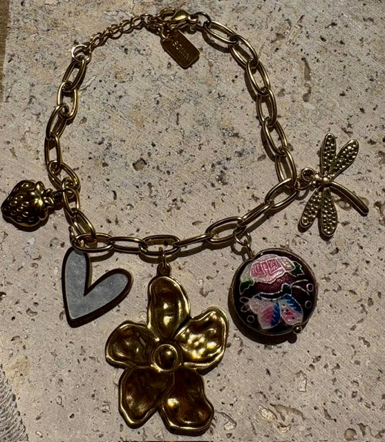 BRACELET DORÉ BRELOQUE LIBELLULE