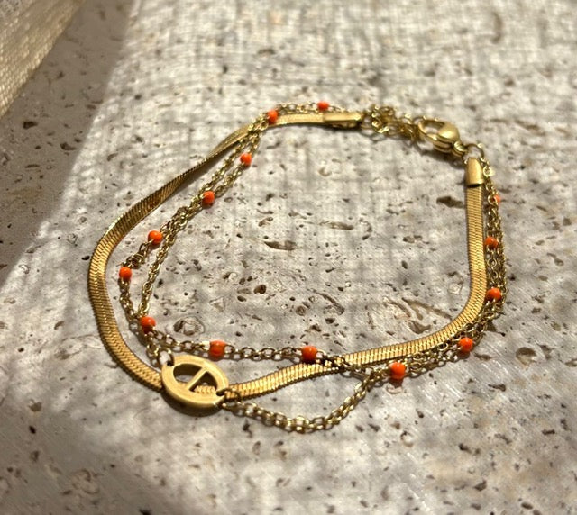 BRACELET FIN DORÉ TRIO ORANGE