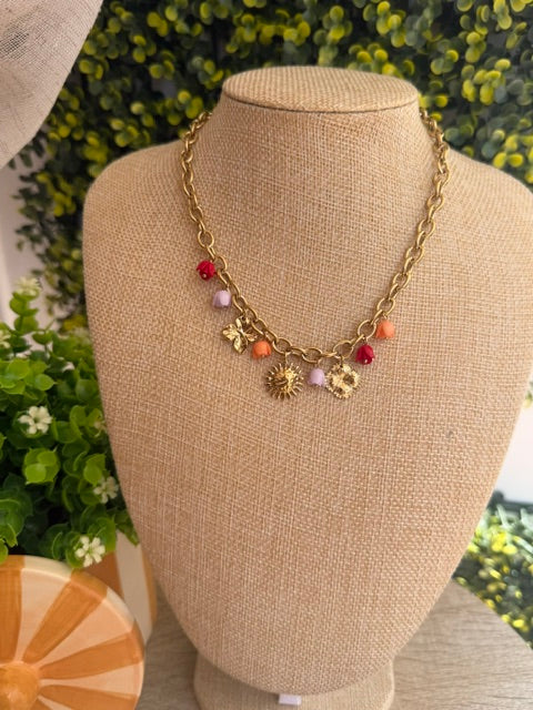 COLLIER DORÉ PENDENTIFS FLEURS