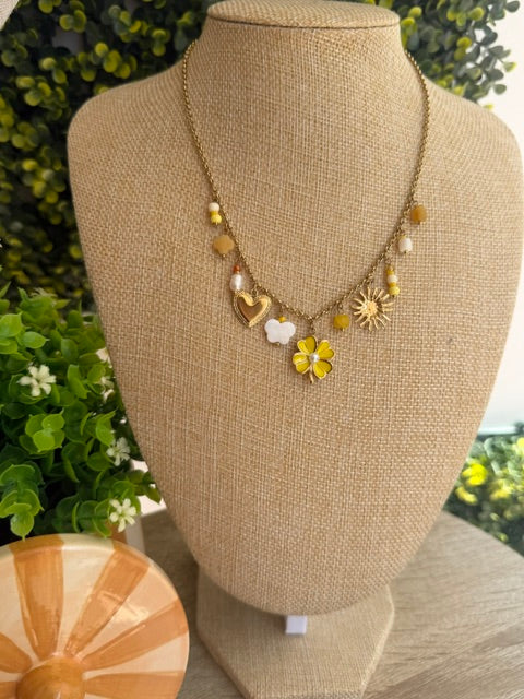 COLLIER BRELOQUE OR & JAUNE TRÈFLE