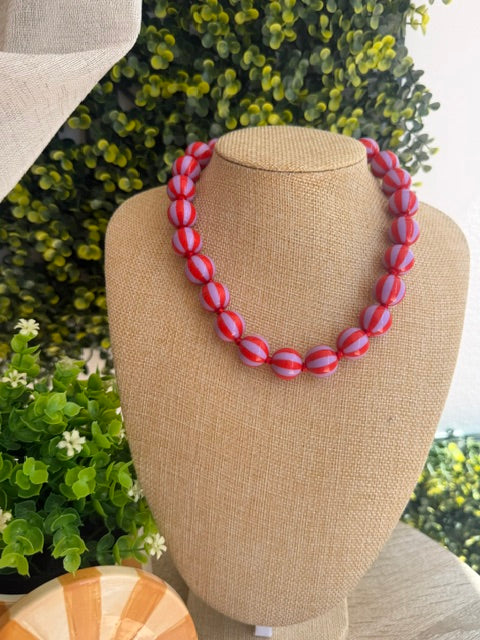 COLLIER RAYURES MAUVE & ROSE