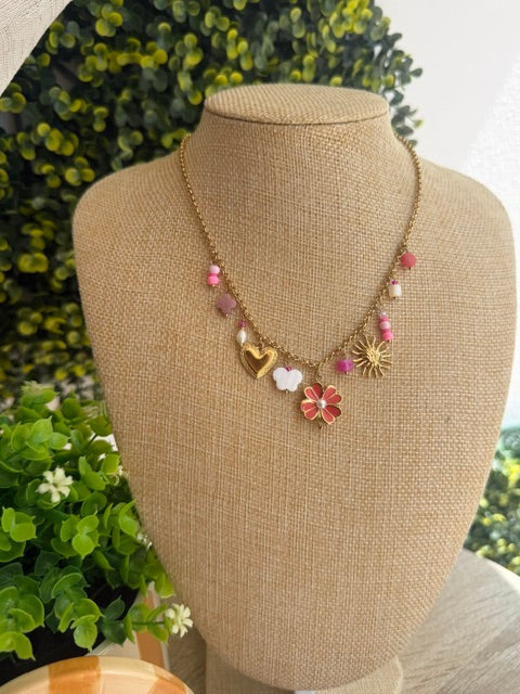 COLLIER DORÉ PENDENTIFS ROSES