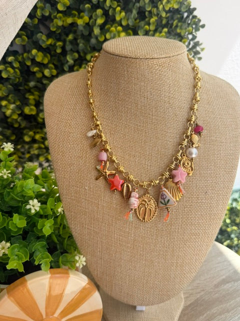 COLLIER DORÉ PENDENTIFS PALMIER