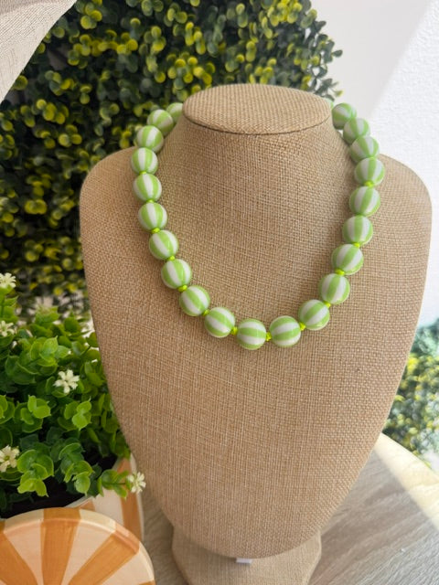 COLLIER RAYURES VERTES & BLANCHES