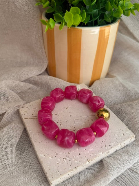 BRACELET PERLES ROSES & DORÉ