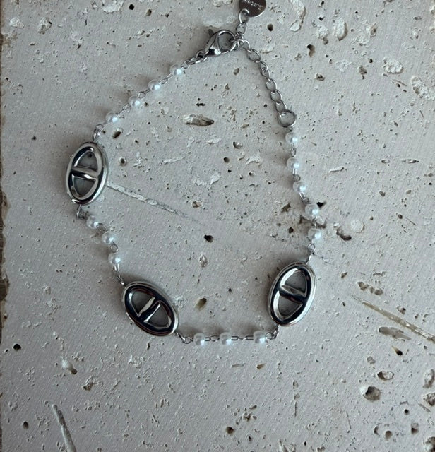 BRACELET ARGENT GRAIN DE CAFÉ & PERLES
