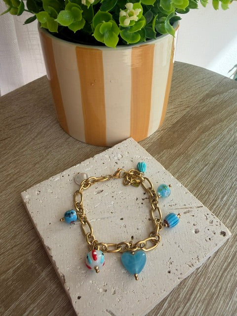 BRACELET BRELOQUES DORÉ & BLEU