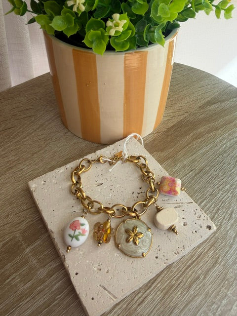 BRACELET BRELOQUES DORÉ & VERT D'EAU