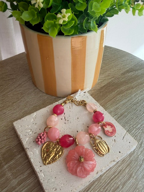 BRACELET BRELOQUES FLEUR ROSE