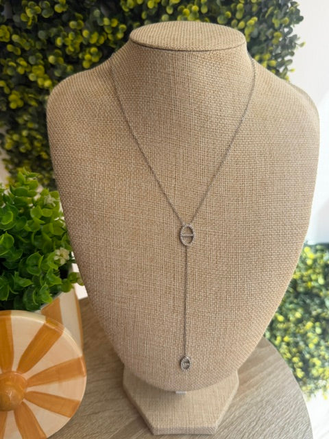 COLLIER SAUTOIR ARGENT PENDENTIF GRAIN DE CAFÉ STRASS
