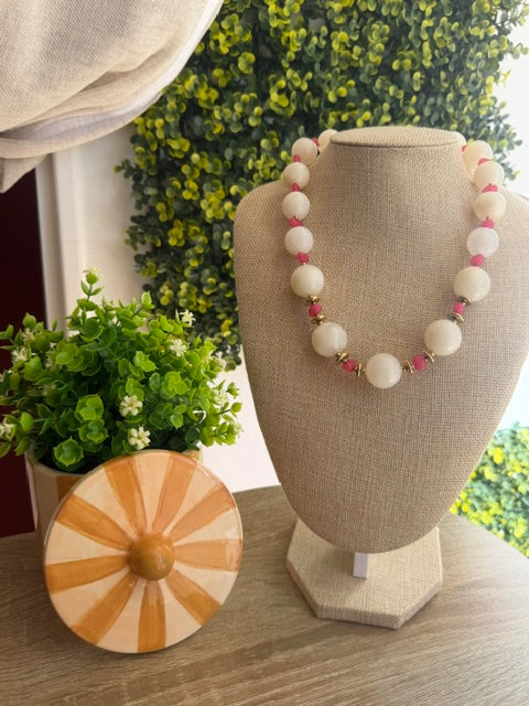 COLLIER PERLES BLANC & ROSE