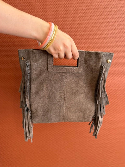 SAC À FRANGES DAIM TAUPE