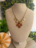 COLLIER TISSU AMBRÉ & PENDENTIFS