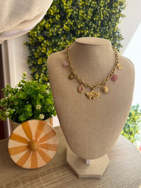 COLLIER DORÉ PENDENTIFS ROSE