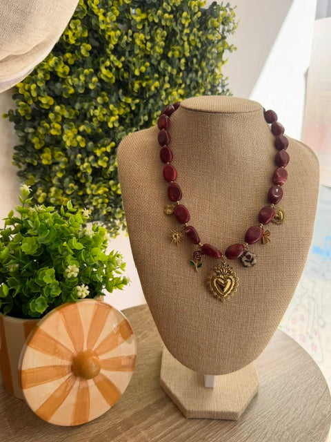 COLLIER ACAJOU PENDENTIFS DORÉS