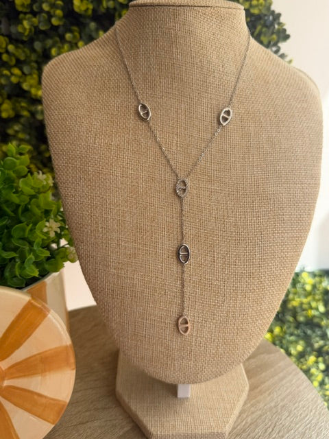 COLLIER SAUTOIR ARGENT STRASS & GRAINS DE CAFÉ